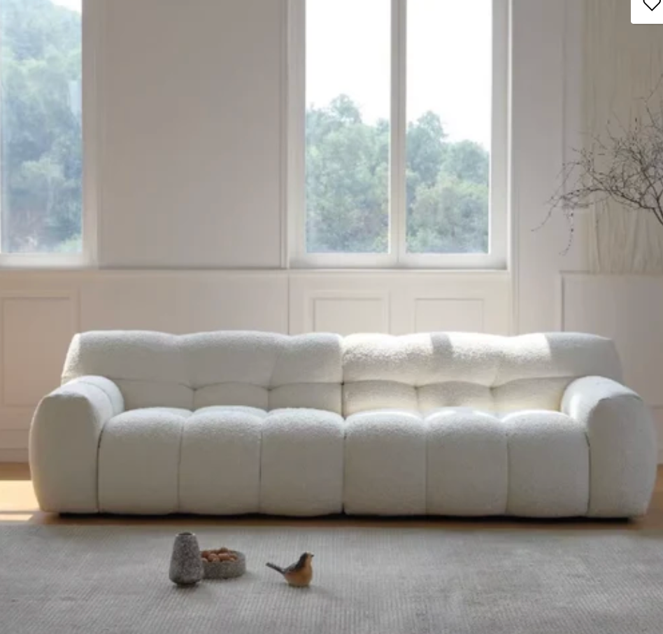 White Boucléé Cloud Sofa | Tufted Three-Seater