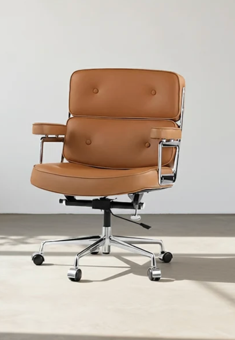 Tan Leather Executive Office Chair with Chrome Frame