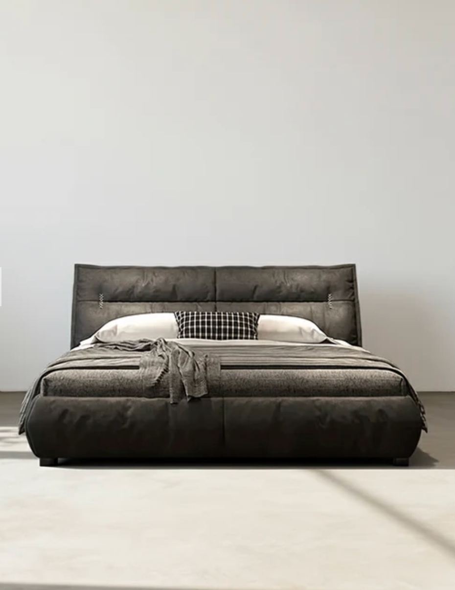 Dark Grey Upholstered Bed with Quilted Headboard